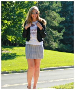Graphic T and Striped Skirt