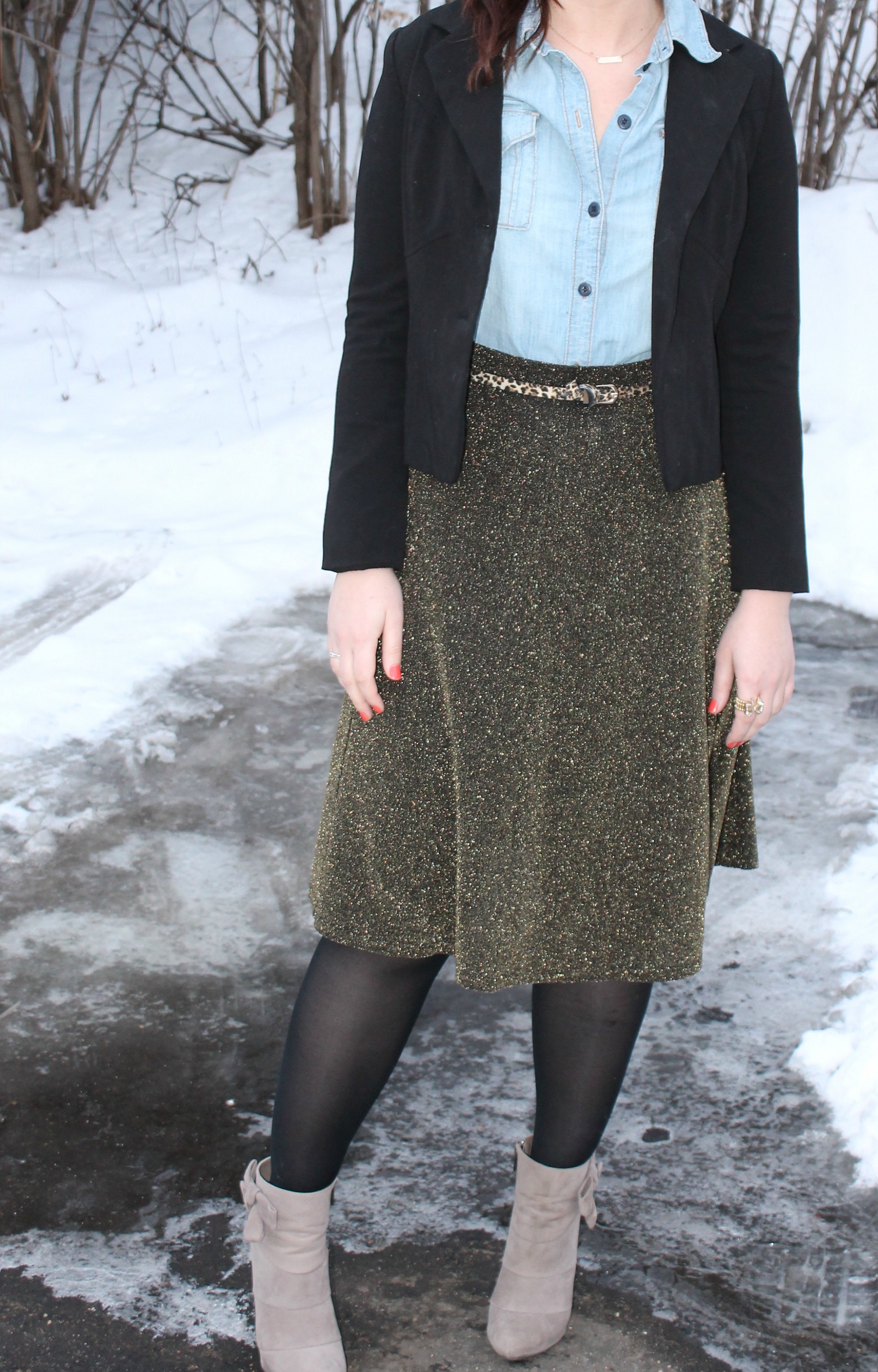 Chambray + Metallic Skirt 4