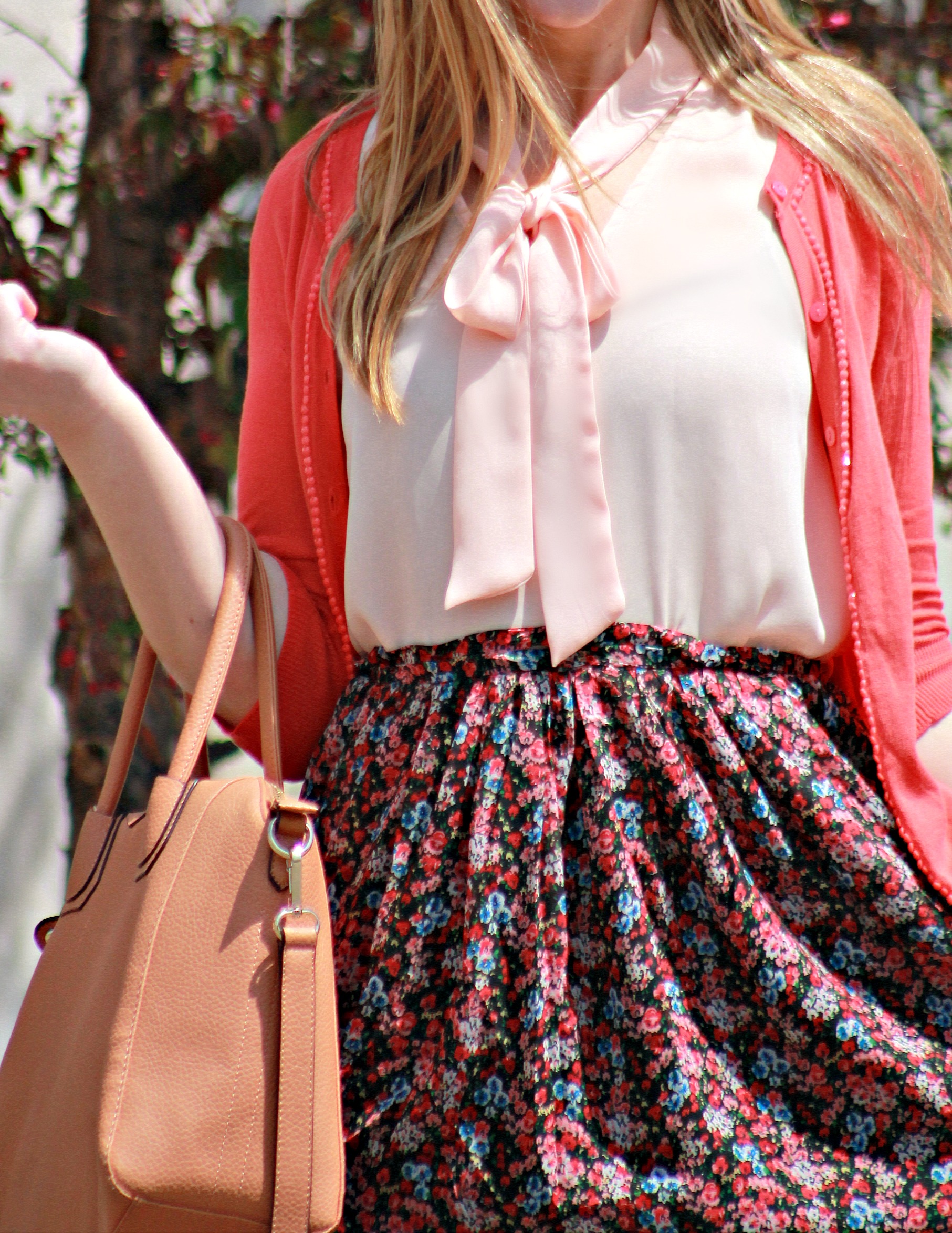 Bow-Tie Blouse + Floral Skirt