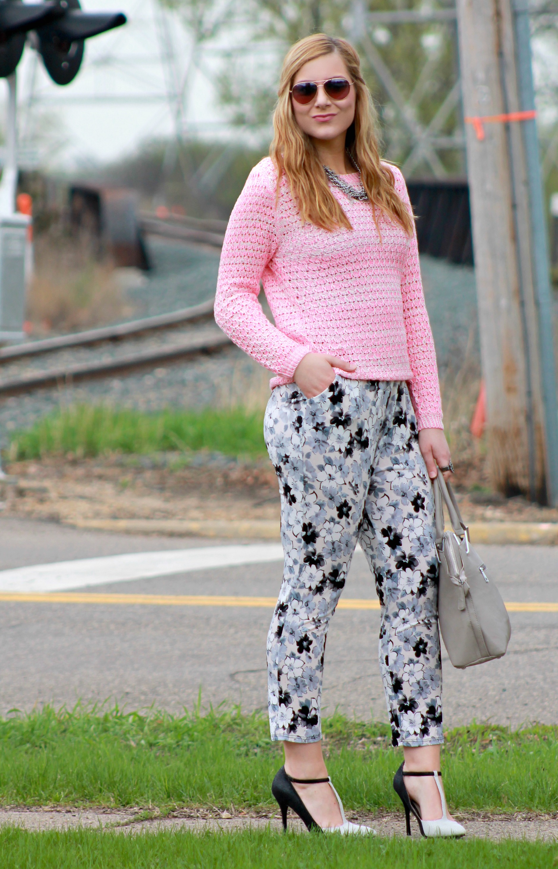 Pink Neon Sweater + T-Strap Heels