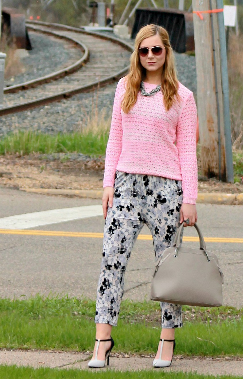 Pink Sweater + Floral Pants
