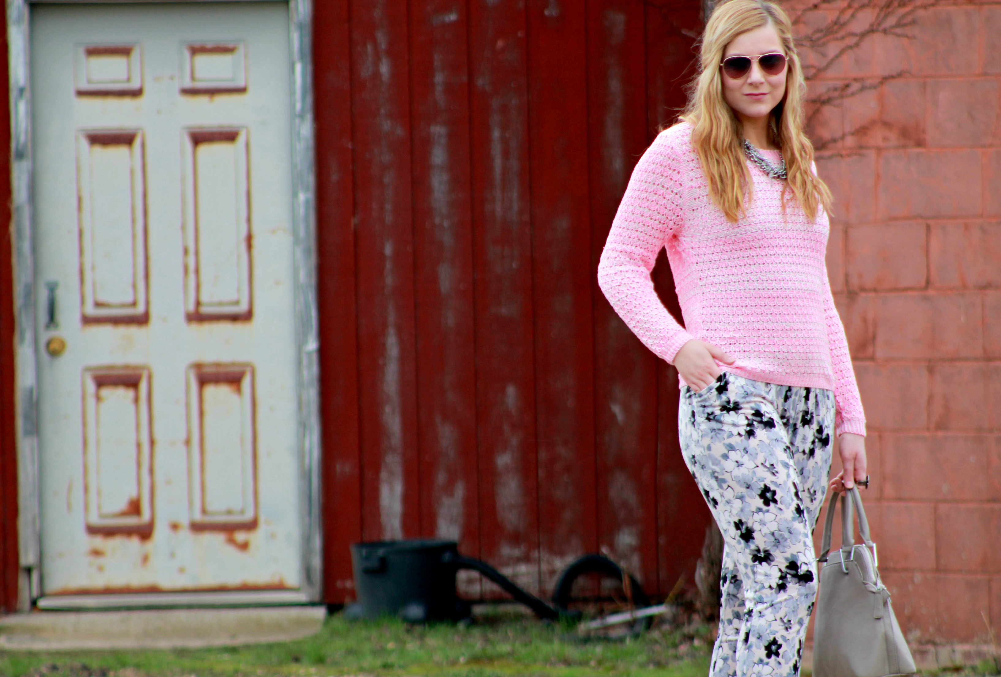 Pink Sweater + Floral Trousers