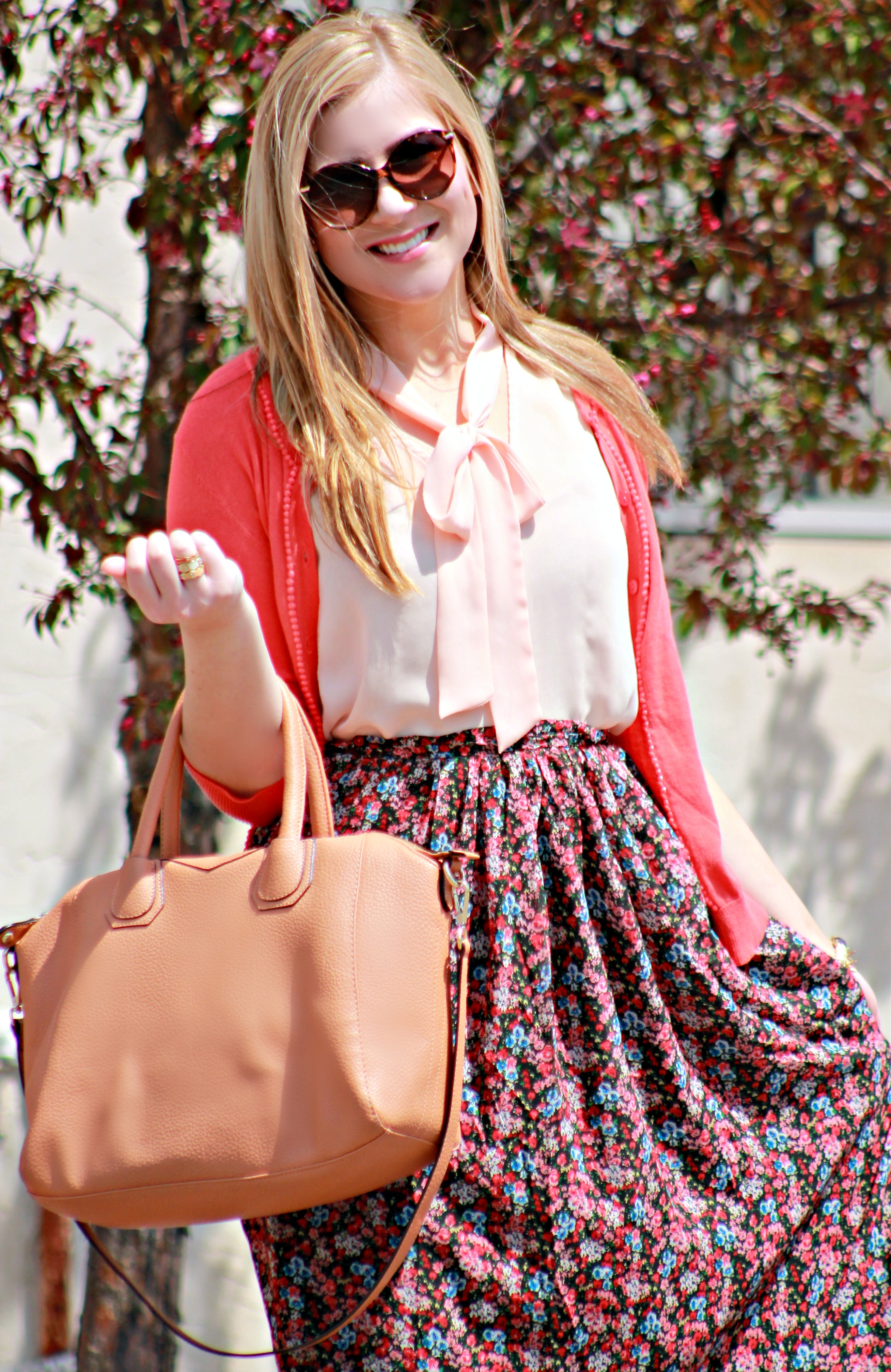 Spring Work Outfit with Tan Handbag