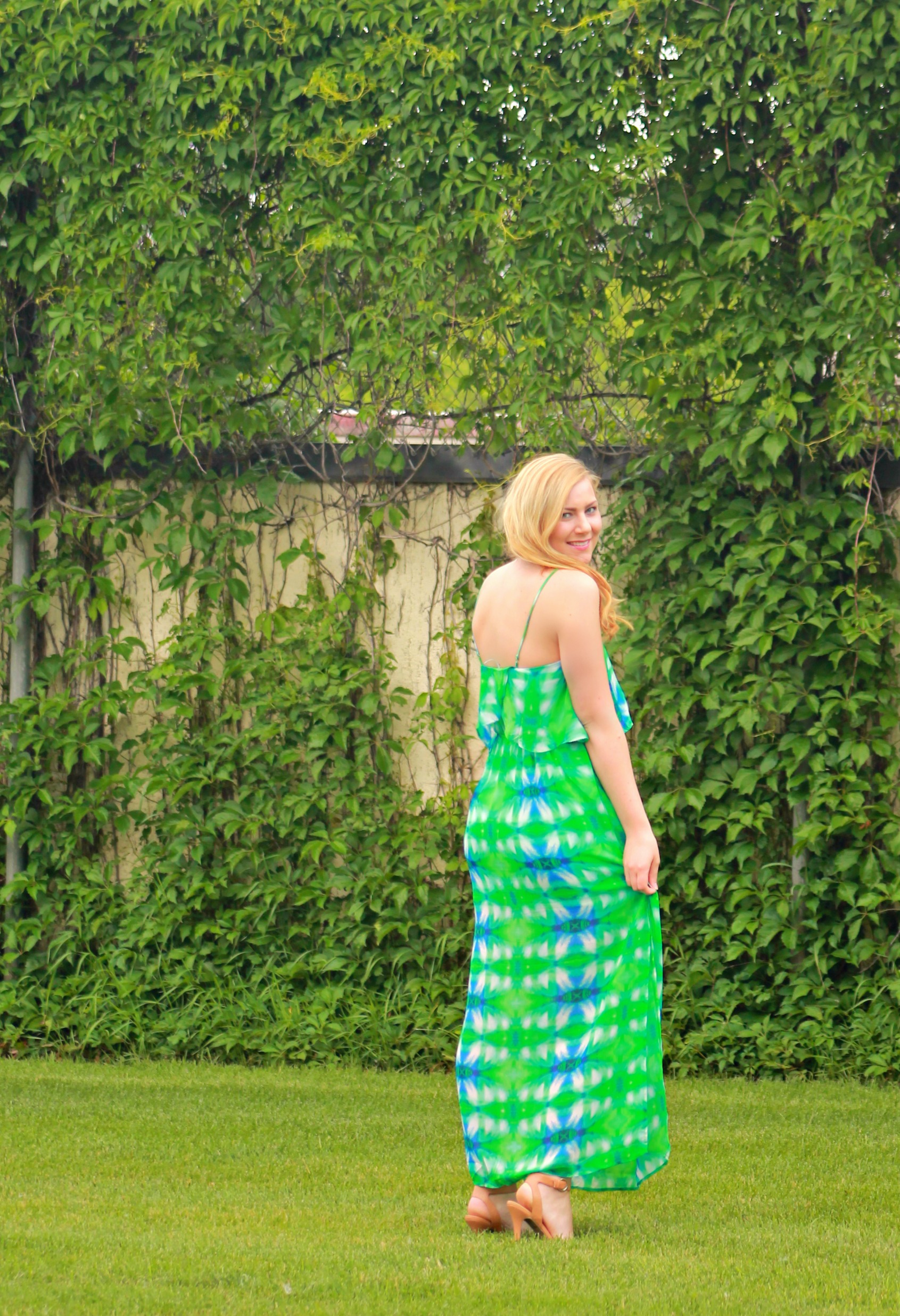 green and blue maxi dress