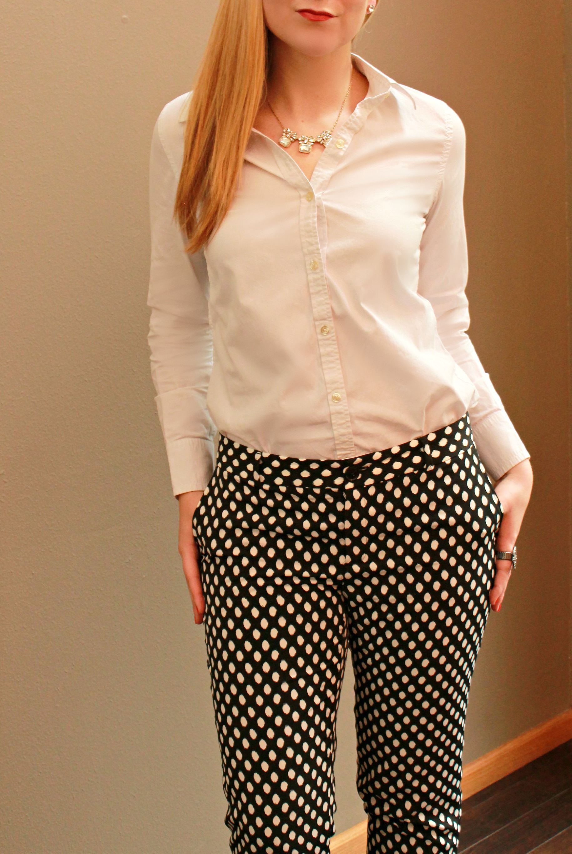 Printed pants + white button up
