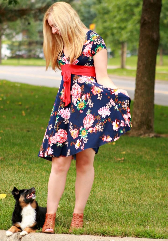 floral dress with red bow
