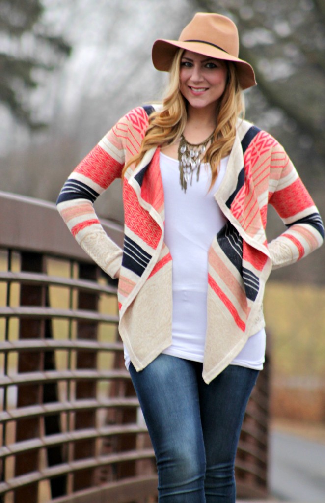 patterened wrap + statement necklace