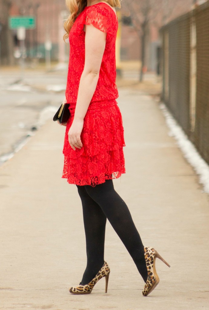red lace dress and leopard heels