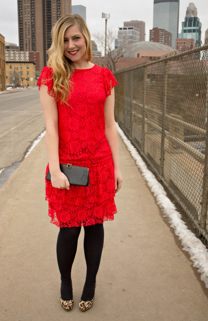 red lace dress + leopard heels