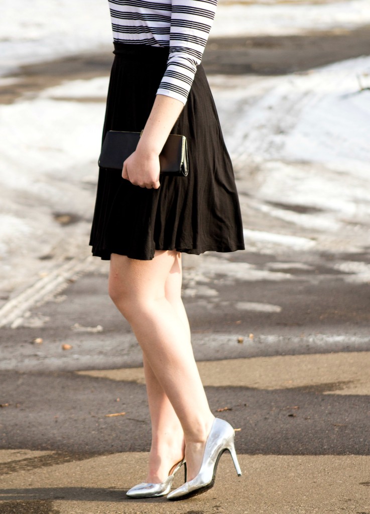 full skirt and silver heels