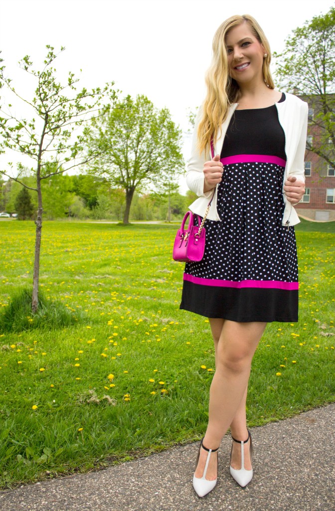 Polka Dot Dress Mini Handbag T-Strap Heels
