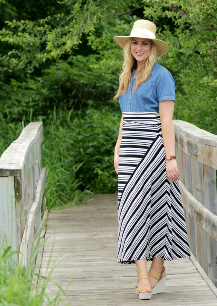 chambray top + striped skirt