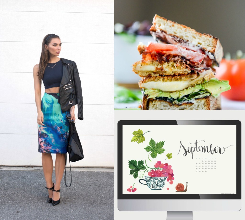 Image of Thoughtful Misfit outfit post, a BLAT sandwich with provolone and a September 2015 desktop calendar