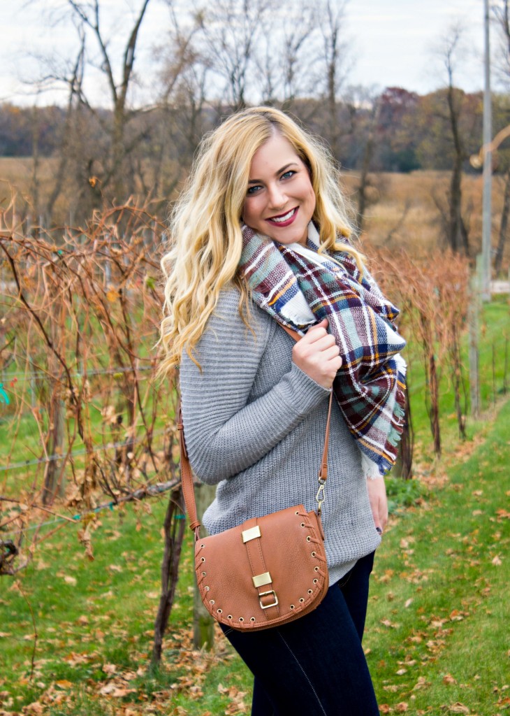 Blanket Scarf, Sweater and Side Bag