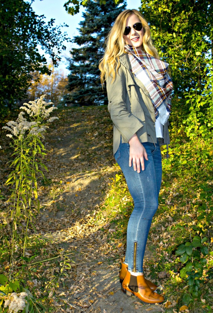 Green Jacket + Jeans + Fall Booties