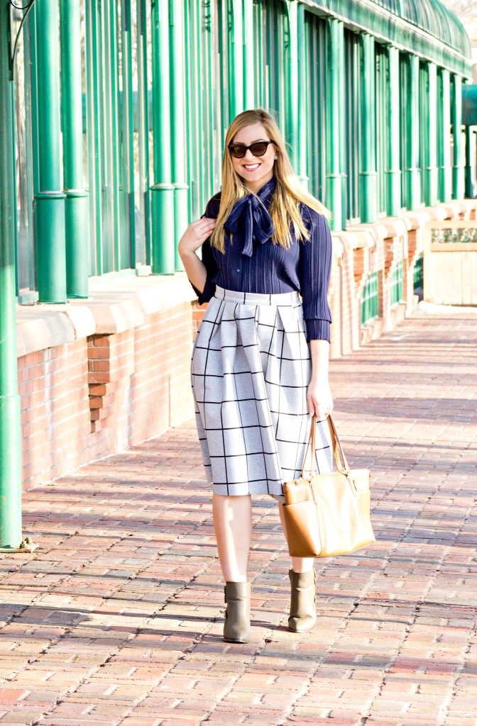 How to Wear a Bow-Tie Blouse and Midi Skirt