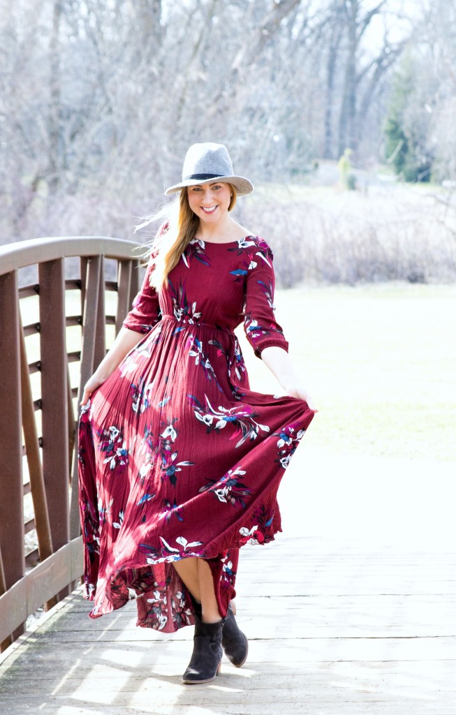 Chicwish floral maroon dress