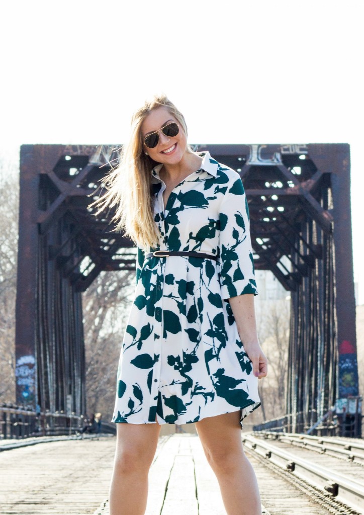 Teal and White Shirt Dress