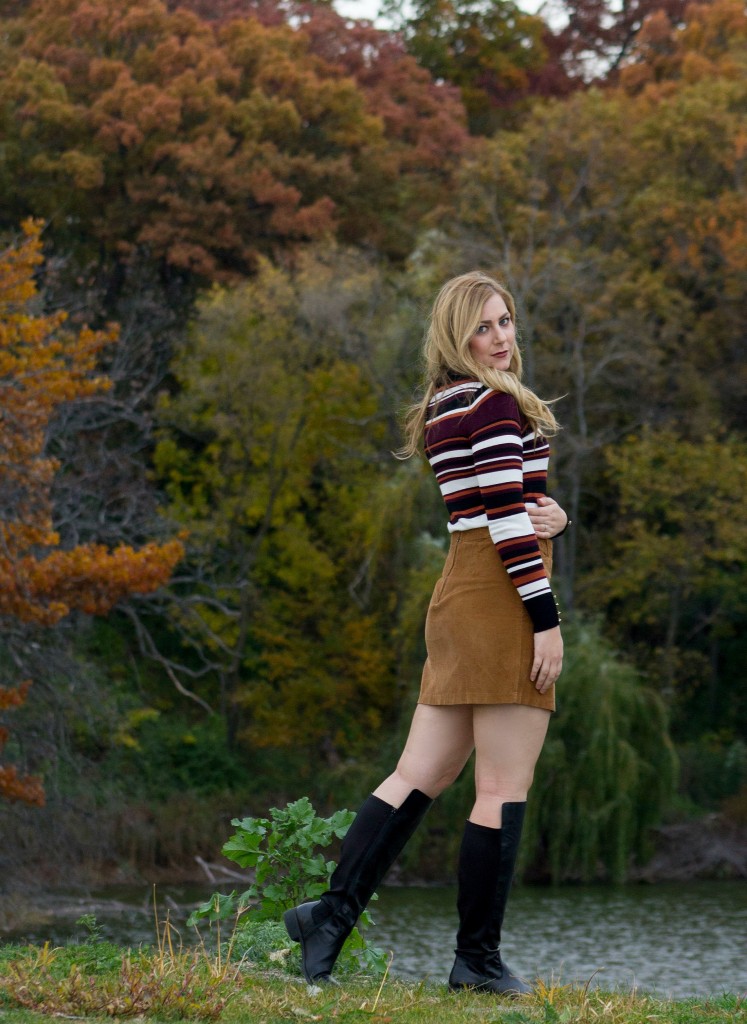 striped-sweater-corduroy-skirt-and-black-boots