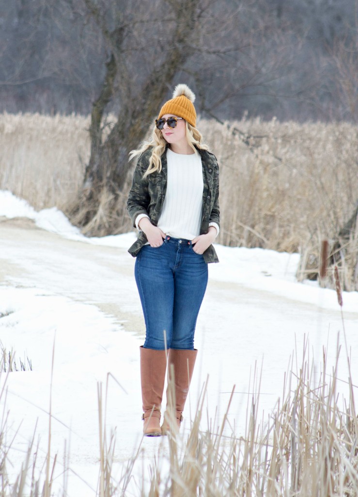 Winter Style - Camo Jacket and Pom Pom Hat