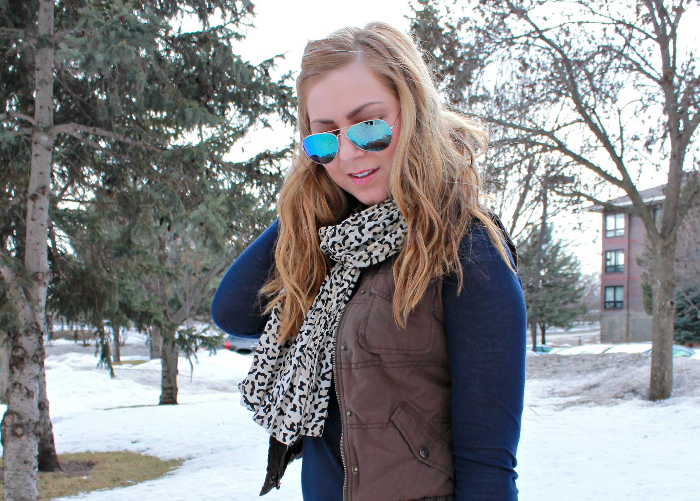 leopard scarf, olive green vest, #shopgenius nordstrom rack sunglasses