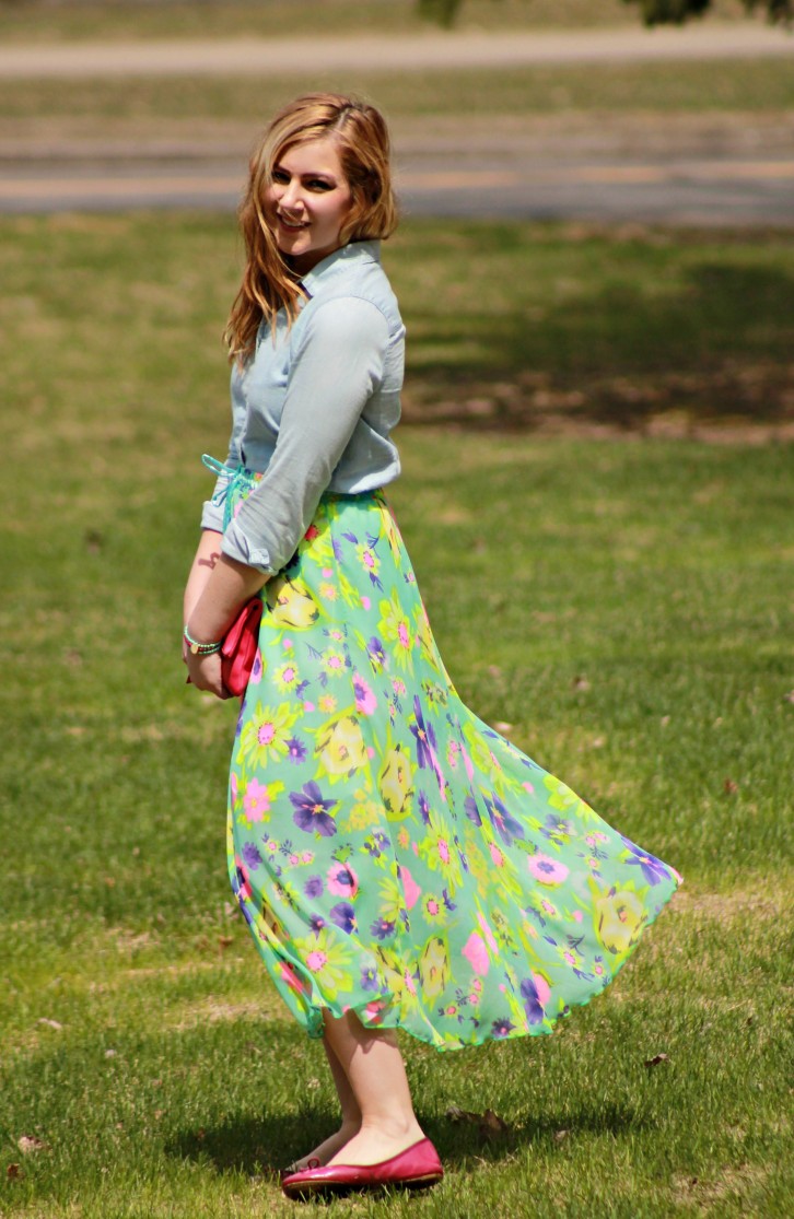 Easter Outfit: Floral Print Skirt + Chambray - Rachel's Lookbook