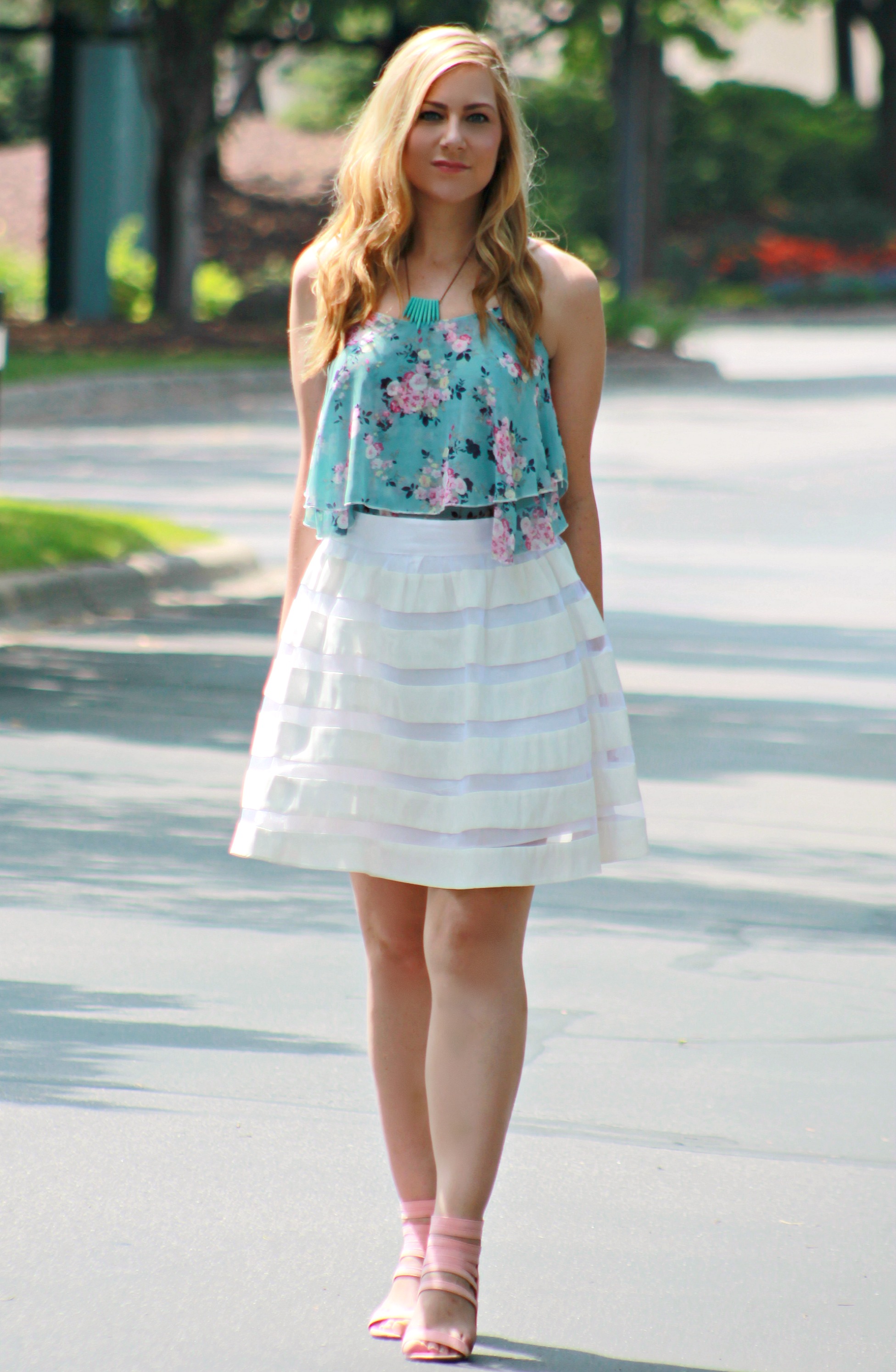 Floral Ruffle Blouse + White Skater Skirt - Rachel's Lookbook